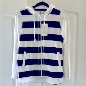 Tommy Bahama Navy and White Striped jacket with hood New With Tags